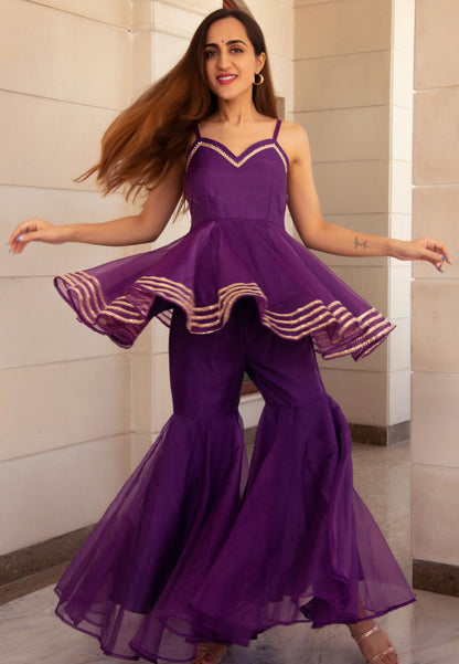 PURPLE ORGANZA SHARARA SET