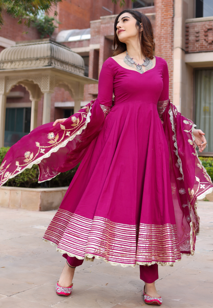PUPRLE MAGENTA COTTON GOTA SUIT SET