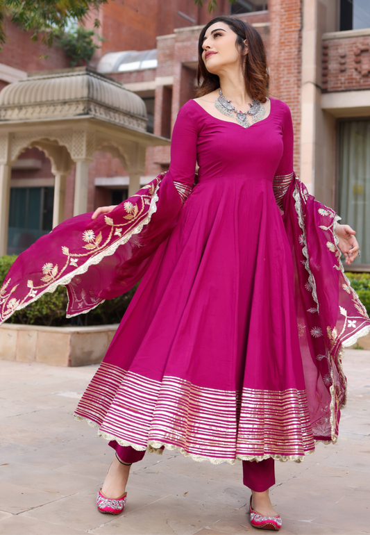 PUPRLE MAGENTA COTTON GOTA SUIT SET