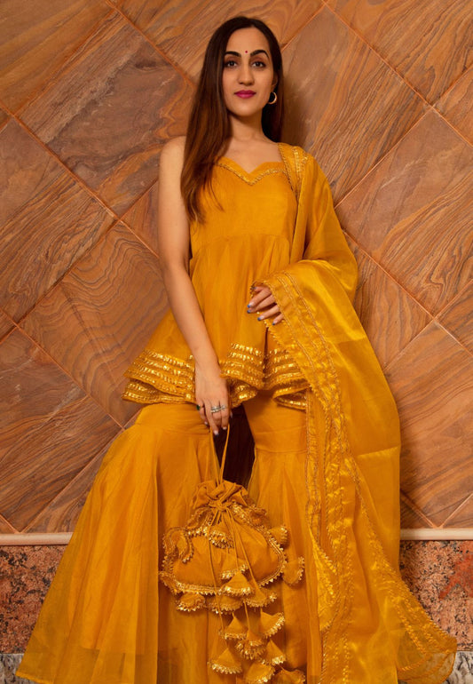 MUSTARD YELLOW ORGANZA SHARARA SET