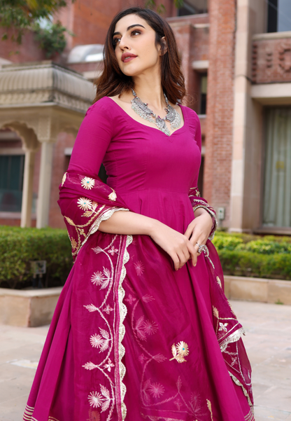 PUPRLE MAGENTA COTTON GOTA SUIT SET
