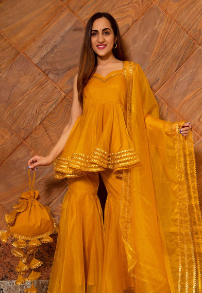 MUSTARD YELLOW ORGANZA SHARARA SET