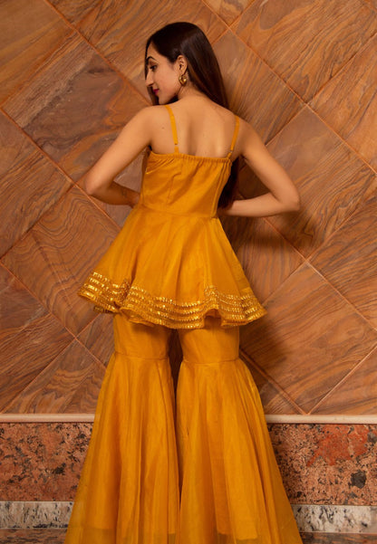 MUSTARD YELLOW ORGANZA SHARARA SET