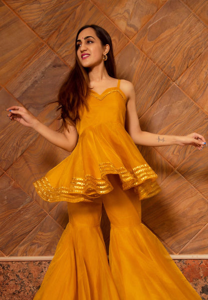 MUSTARD YELLOW ORGANZA SHARARA SET