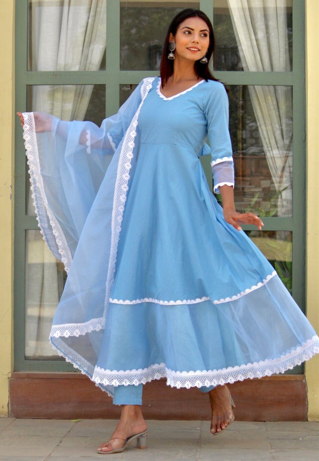 POWDER BLUE LACE ANARKALI SET
