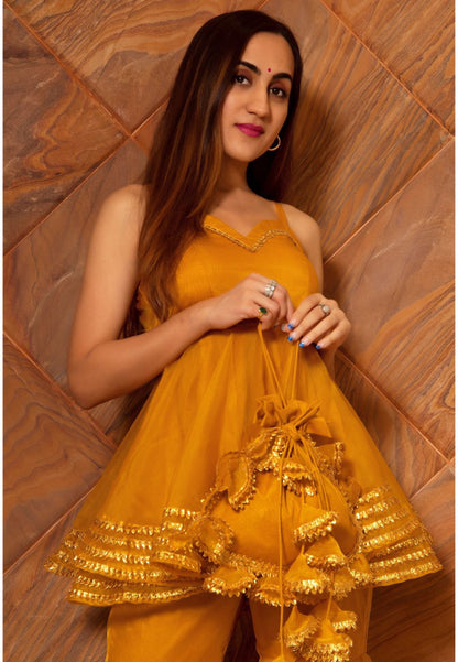 MUSTARD YELLOW ORGANZA SHARARA SET