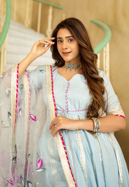 RAGINI BLUE HANDPAINTED ANARKALI SUIT SET