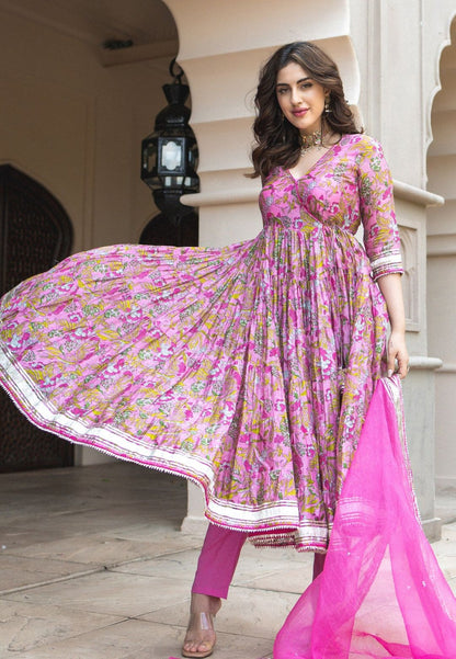 PINK YELENA CHANDERI SUIT SET