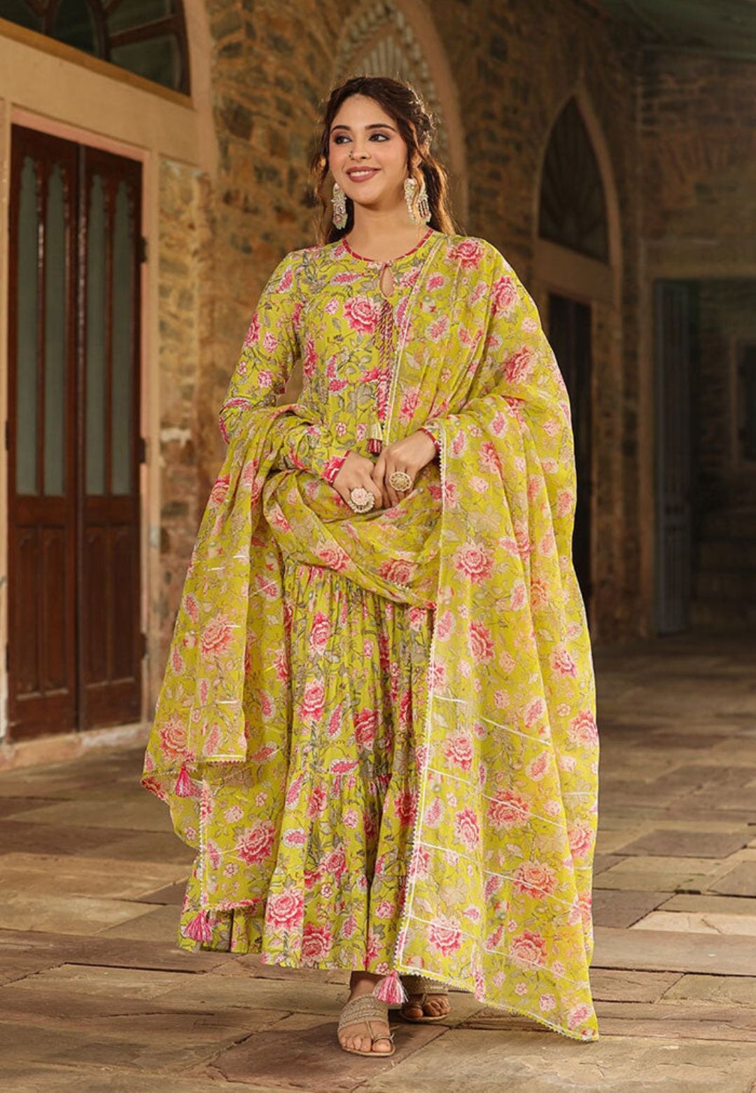 GREEN FLORAL RIDA COTTON SUIT SET