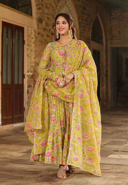 GREEN FLORAL RIDA COTTON SUIT SET
