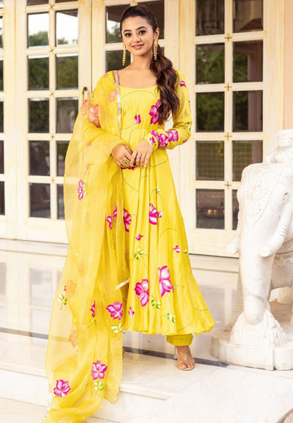 YELLOW MALA COTTON SILK SUIT SET