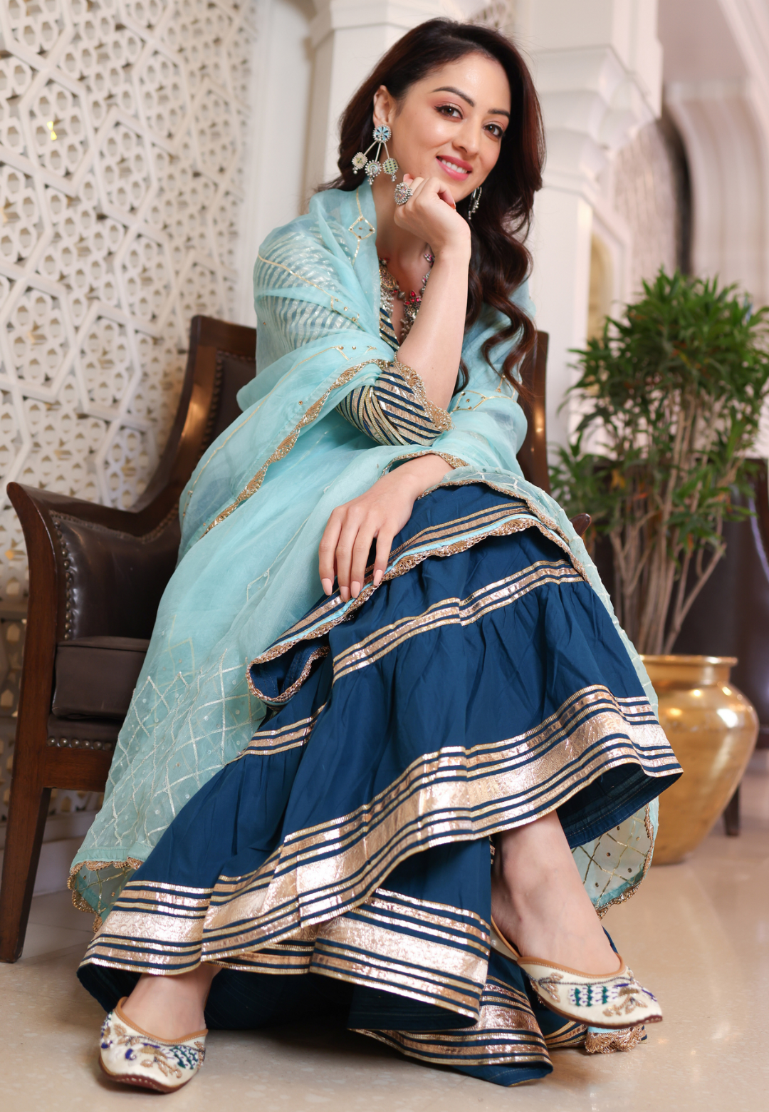 ROYAL BLUE GOTAPATTI SHARARA SET
