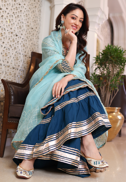 ROYAL BLUE GOTAPATTI SHARARA SET