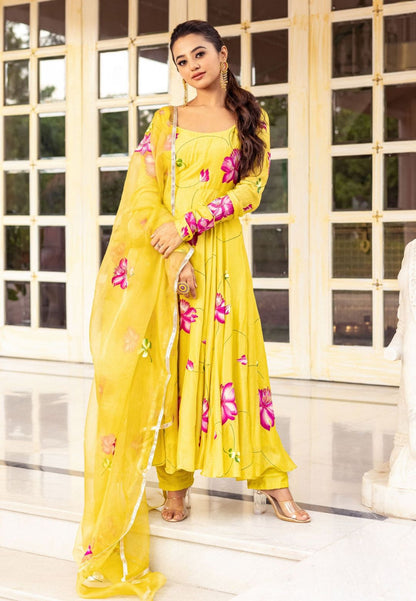 YELLOW MALA COTTON SILK SUIT SET