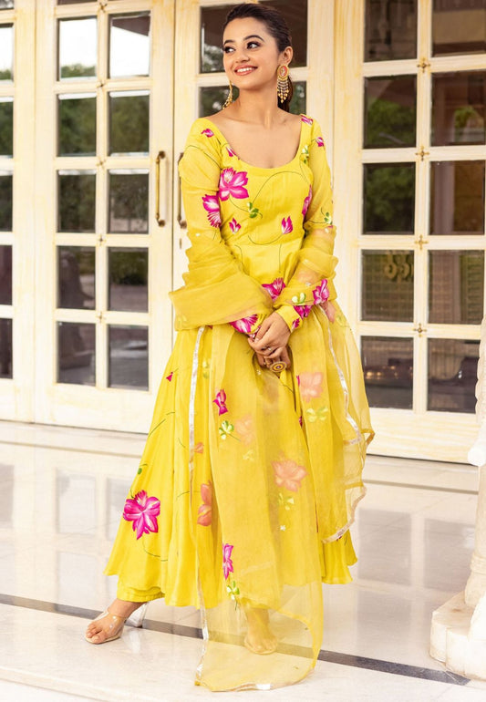 YELLOW MALA COTTON SILK SUIT SET