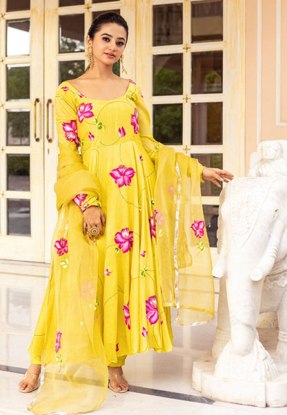 YELLOW MALA COTTON SILK SUIT SET
