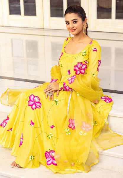 YELLOW MALA COTTON SILK SUIT SET