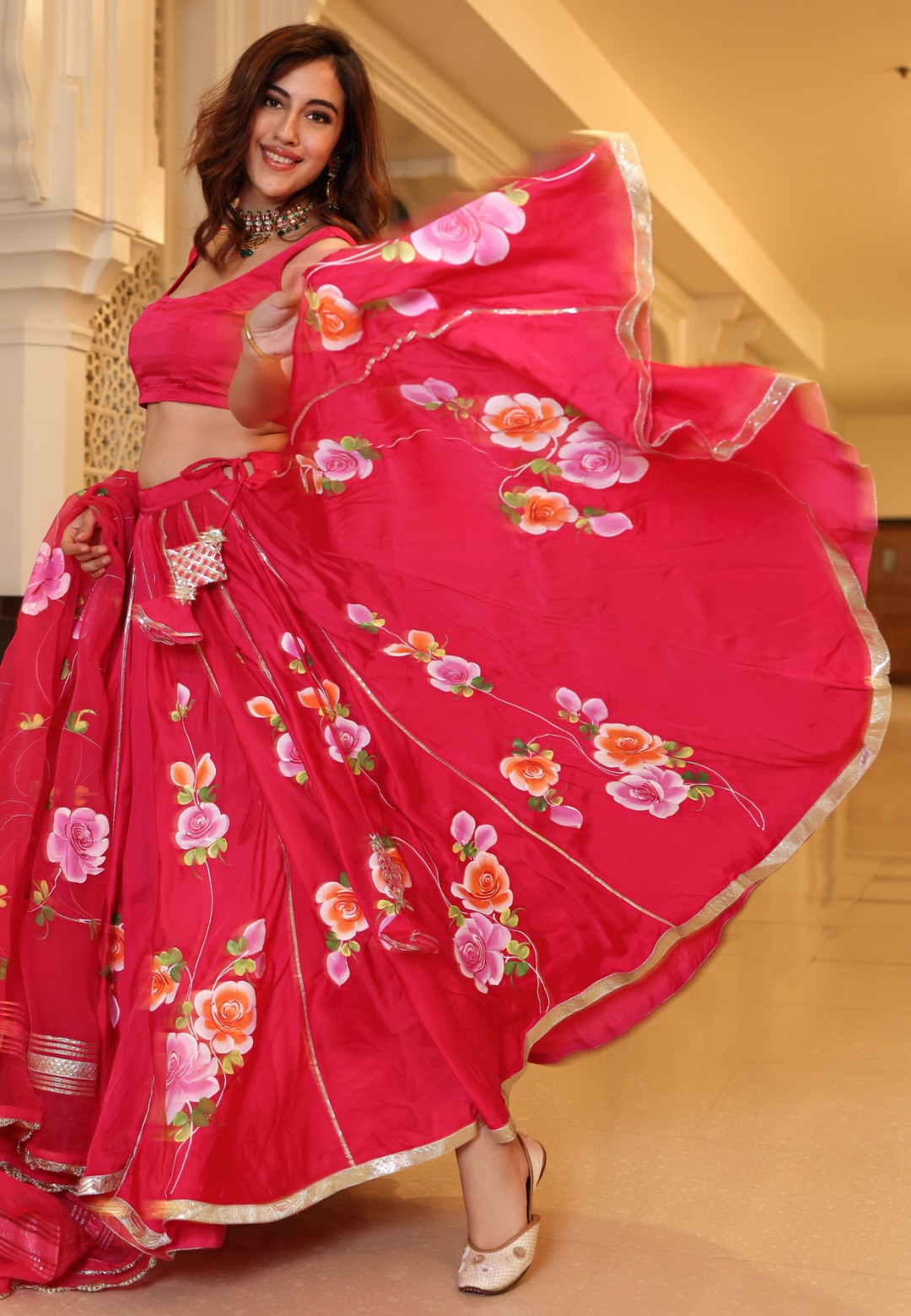 PINK BARBERY SATIN SILK LEHENGA SET