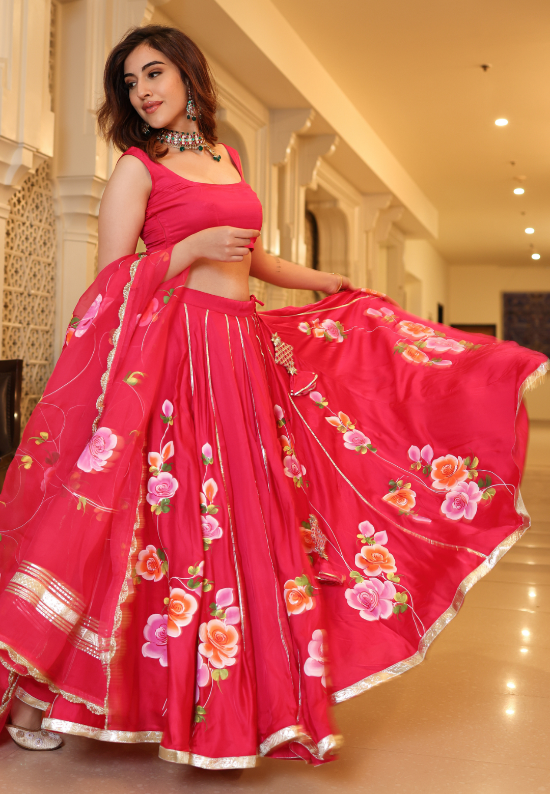 PINK BARBERY SATIN SILK LEHENGA SET