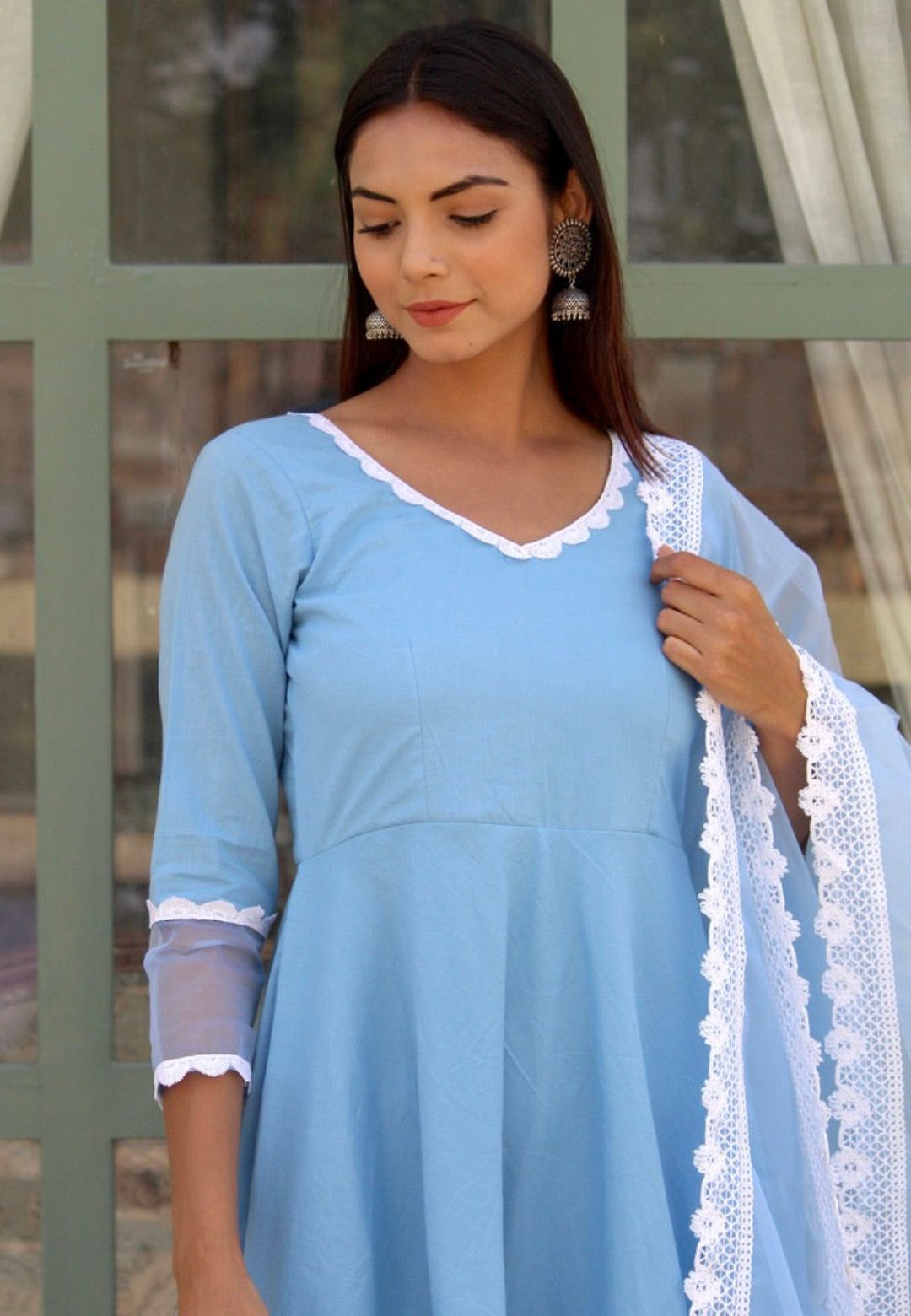 POWDER BLUE LACE ANARKALI SET