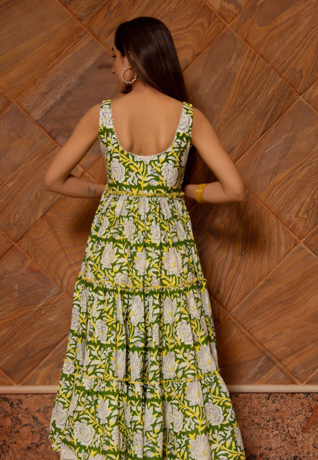 YELLOW GREEN TIERED ANARKALI SUIT SET