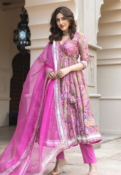 PINK YELENA CHANDERI SUIT SET