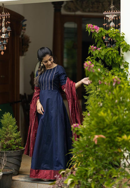 INK BLUE ANAMIKA CHANDERI ANARKALI