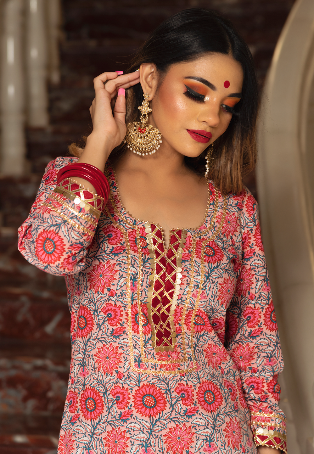 RED FLORAL STRAIGHT SUIT SET