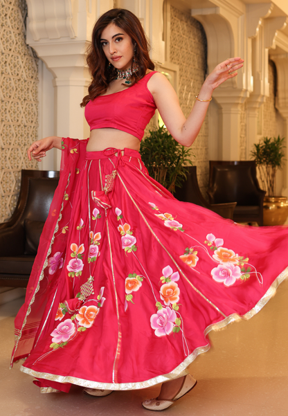 PINK BARBERY SATIN SILK LEHENGA SET