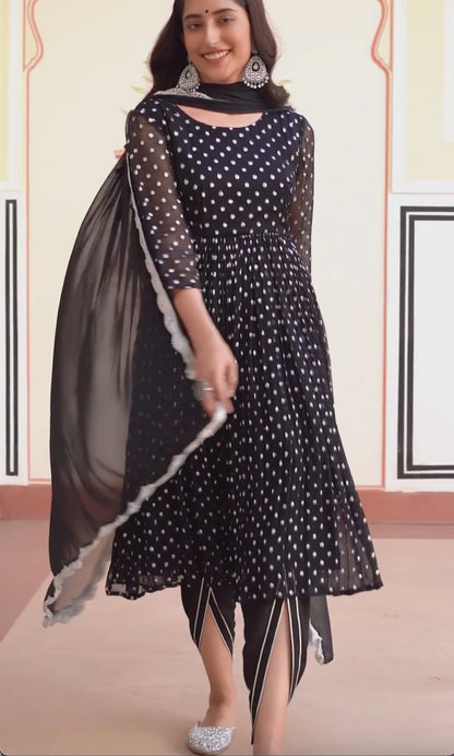 BLACK NURI GEORGETTE LUREX DHOTI SUIT SET