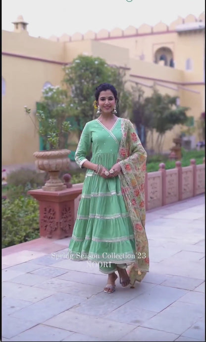 GREEN ZARA TIERED ANARKALI SUIT SET