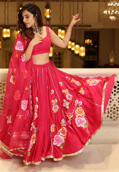 PINK BARBERY SATIN SILK LEHENGA SET