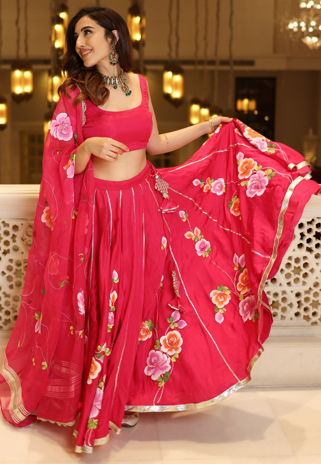 PINK BARBERY SATIN SILK LEHENGA SET