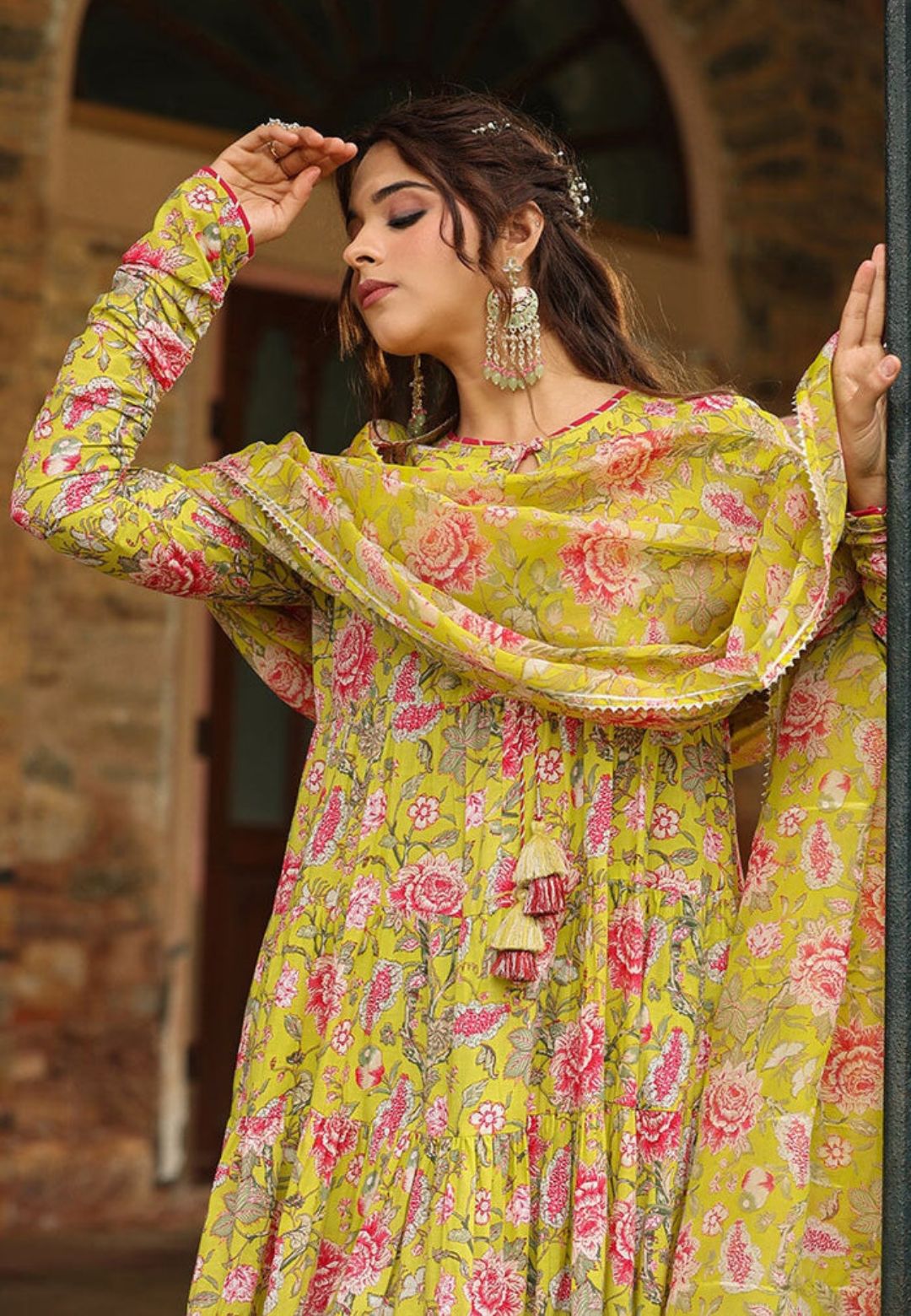 GREEN FLORAL RIDA COTTON SUIT SET