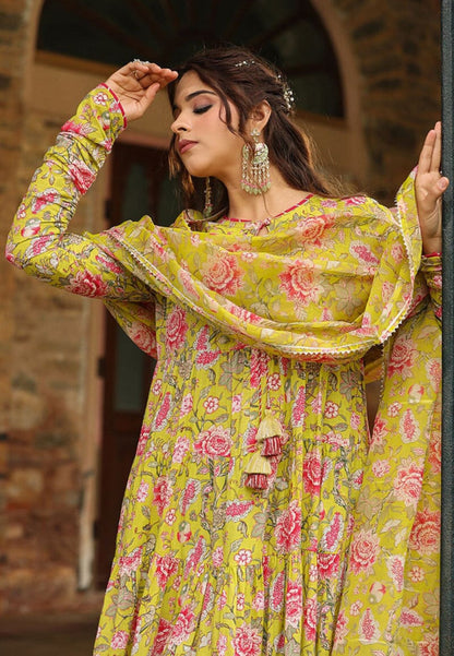 GREEN FLORAL RIDA COTTON SUIT SET