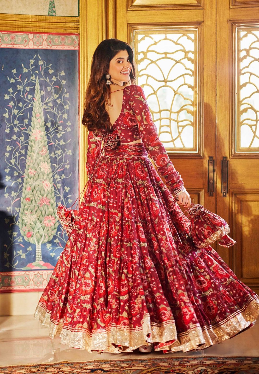 ININA CHANDERI TWIRL LEHENGA SET