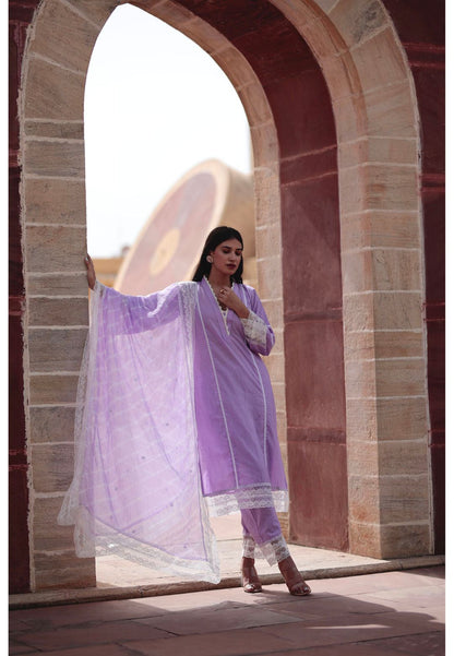 PURPLE LACE COTTON SUIT SET