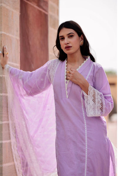PURPLE LACE COTTON SUIT SET