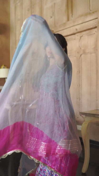 BLUE HEZREEN CHANDERI SHARARA SET