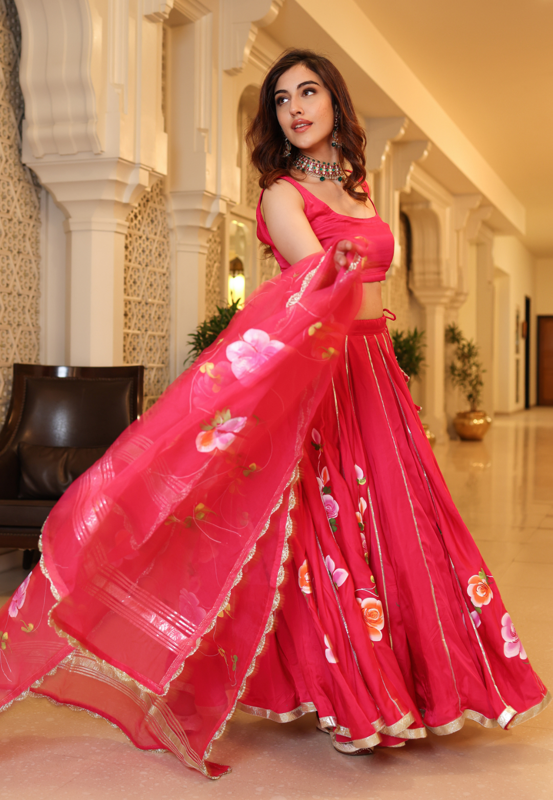 PINK BARBERY SATIN SILK LEHENGA SET