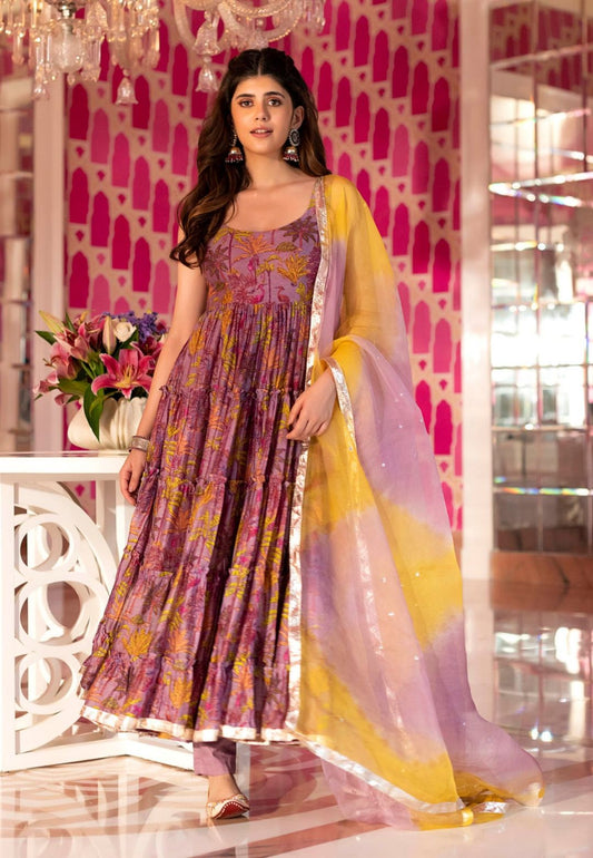 LILAC ZIYA TIERED ANARKALI SUIT SET