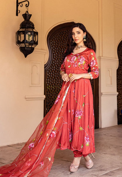 SAMRA SATIN ANARKALI SUIT SET