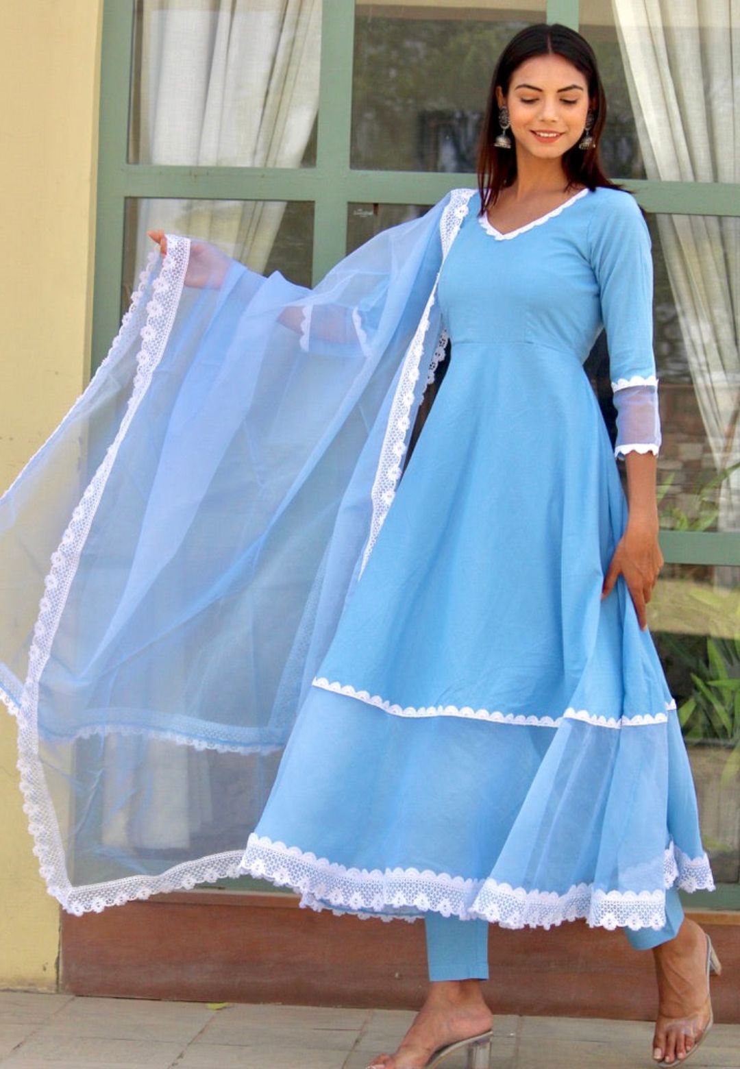 POWDER BLUE LACE ANARKALI SET
