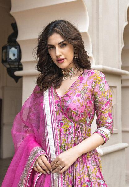 PINK YELENA CHANDERI SUIT SET