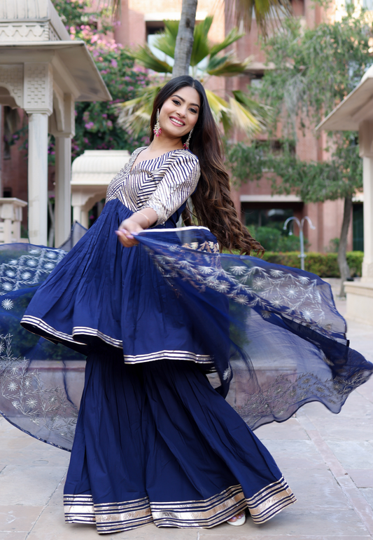 NAVY BLUE FLINT GOTAPATTI SHARARA SET
