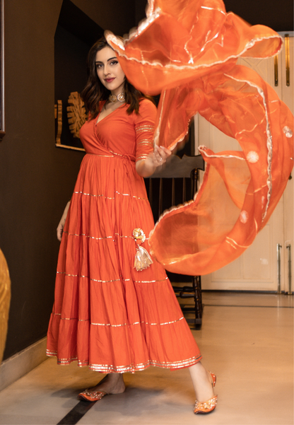 ORANGE NERIA TIERED GOTAPATTI SUIT SET