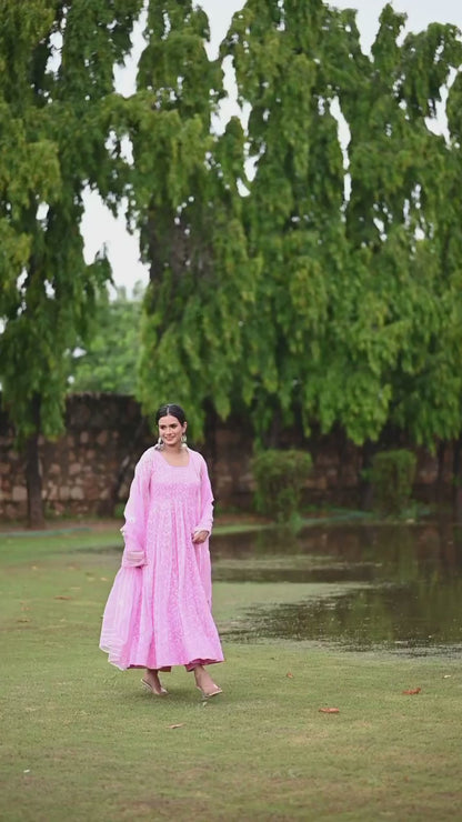 POWDER PINK GEORGETTE ANARKALI SUIT SET