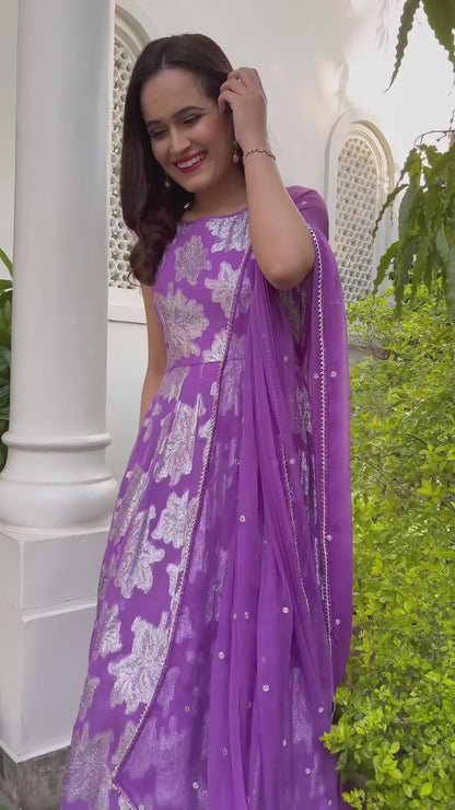 PURPLE GARIMA ANARKALI SUIT SET