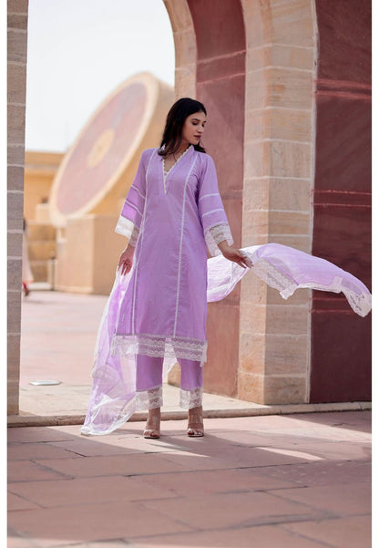 PURPLE LACE COTTON SUIT SET
