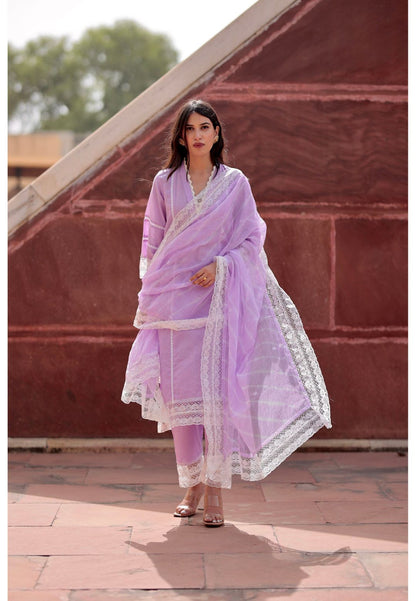 PURPLE LACE COTTON SUIT SET